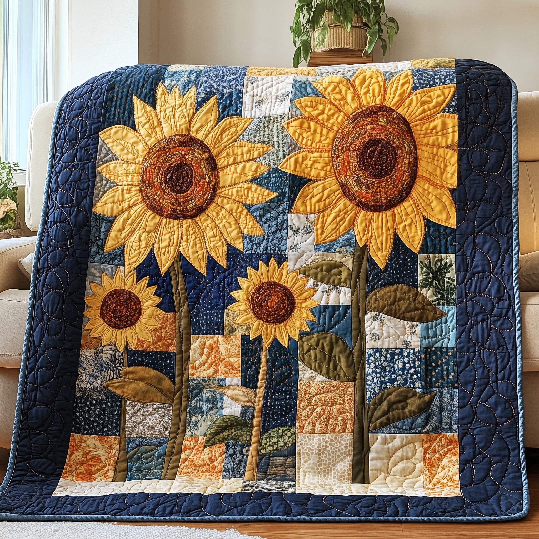 Vintage Sunflower Quilted Blanket Best Couch Throw BlanketCool Gifts This Christmas