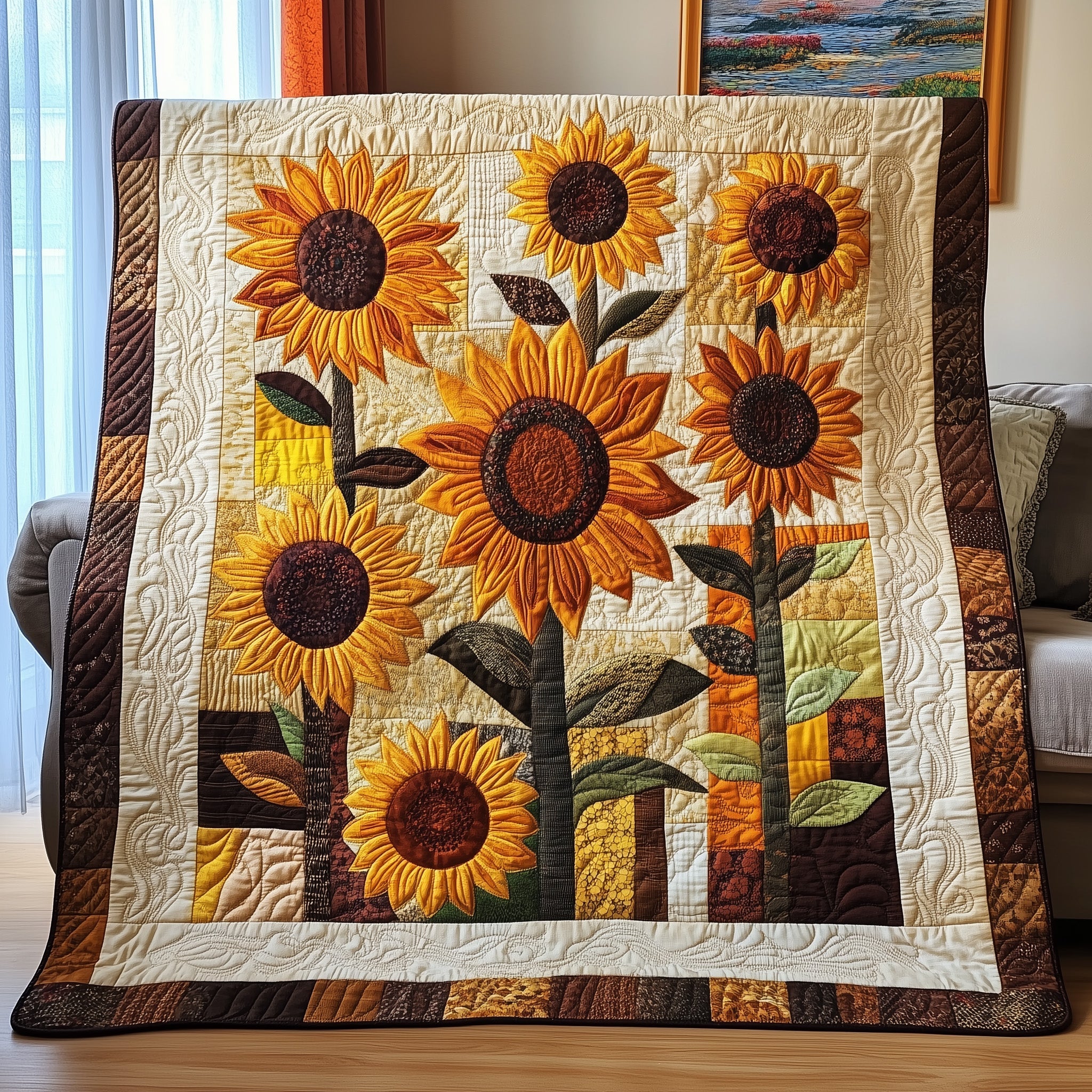 Vintage Sunflower Quilted Blanket Best Couch Throw BlanketGreat Xmas Presents For Her