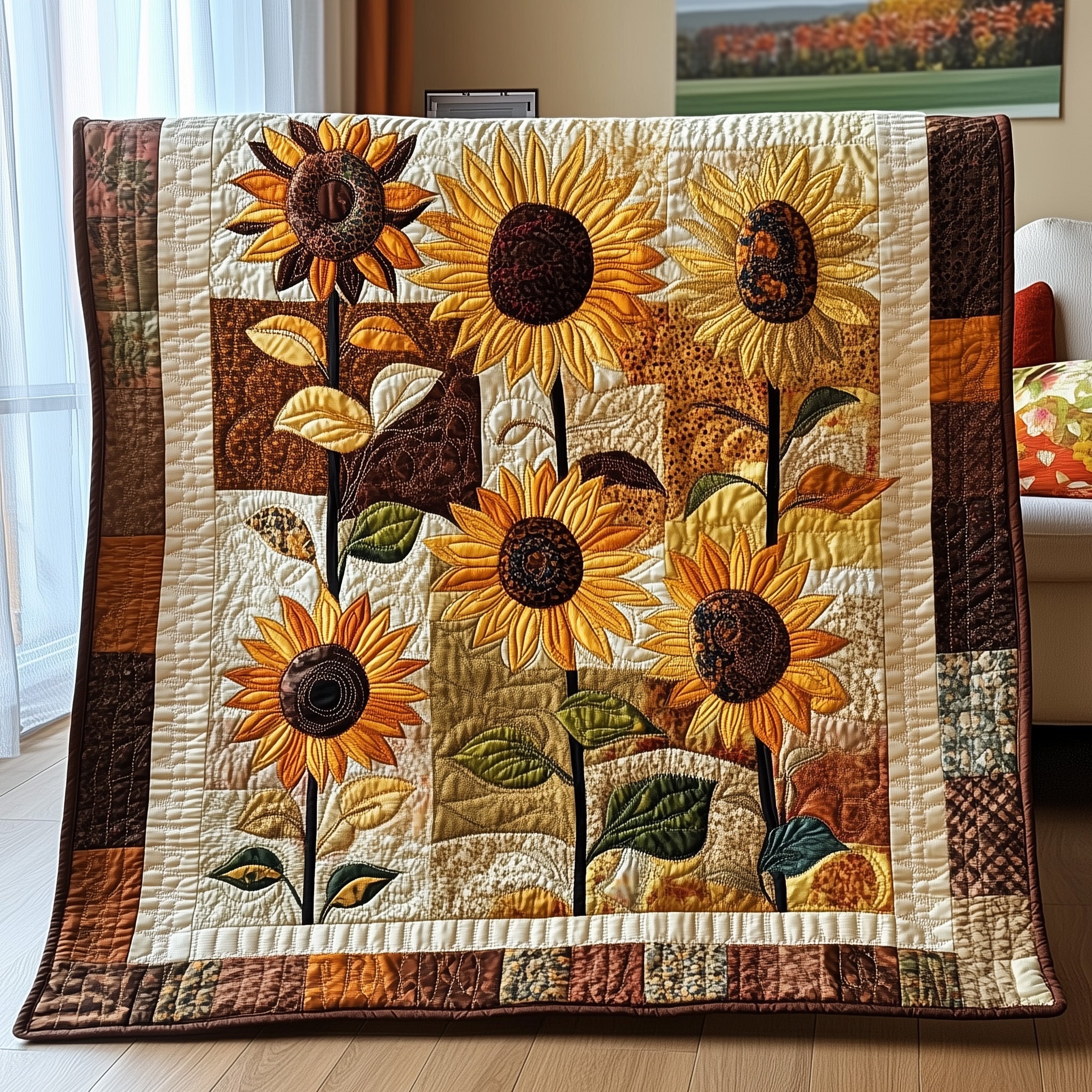 Vintage Sunflower Quilted Blanket Best Couch Throw BlanketUnique Women'S Gifts For Christmas