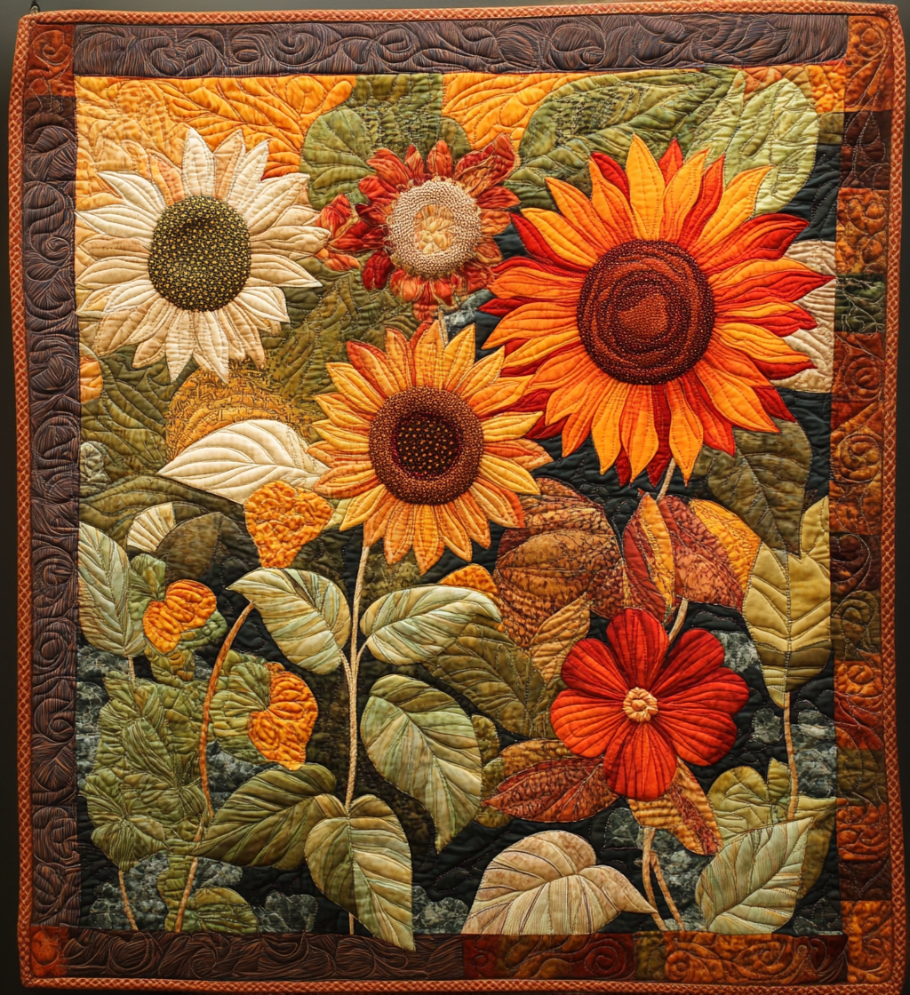 Vintage Sunflowers Quilted Blanket Sunflower Throw Blanket