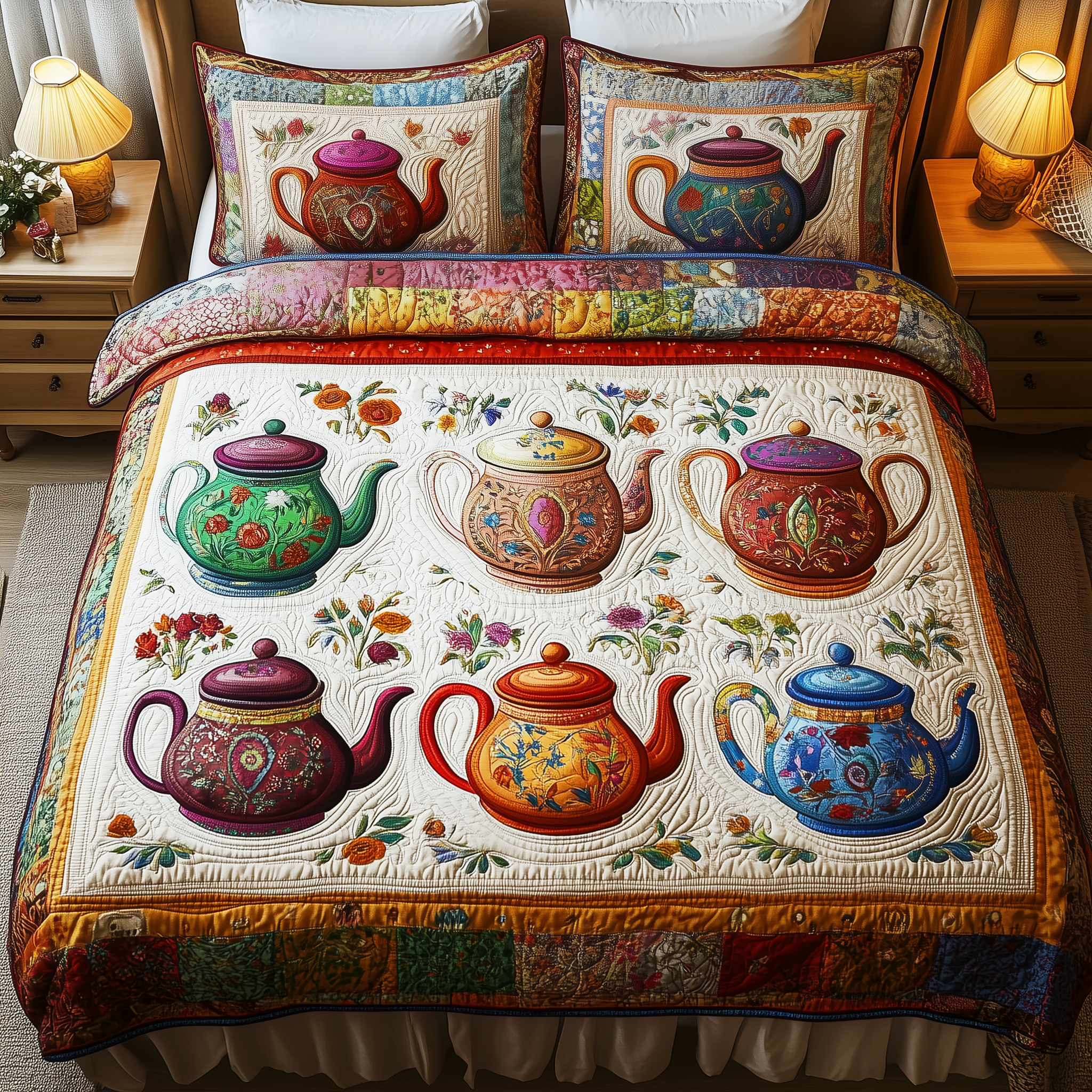 Vintage Teapot Quilted Bedding Set Christmas Bedding Set Christmas Gifts For Couples