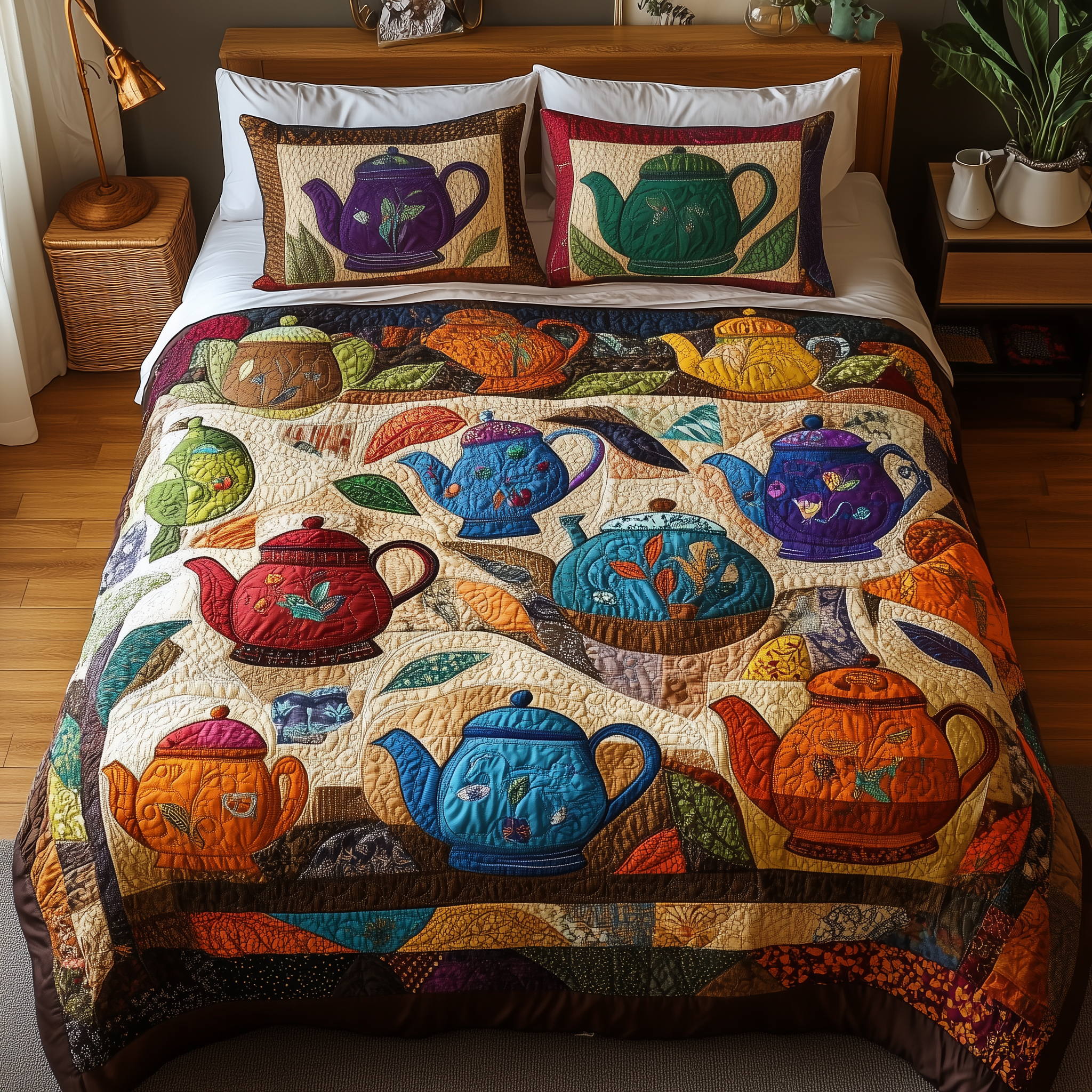 Vintage Teapot Quilted Bedding Set Xmas Bedding Set Unique Christmas Gifts For Parents