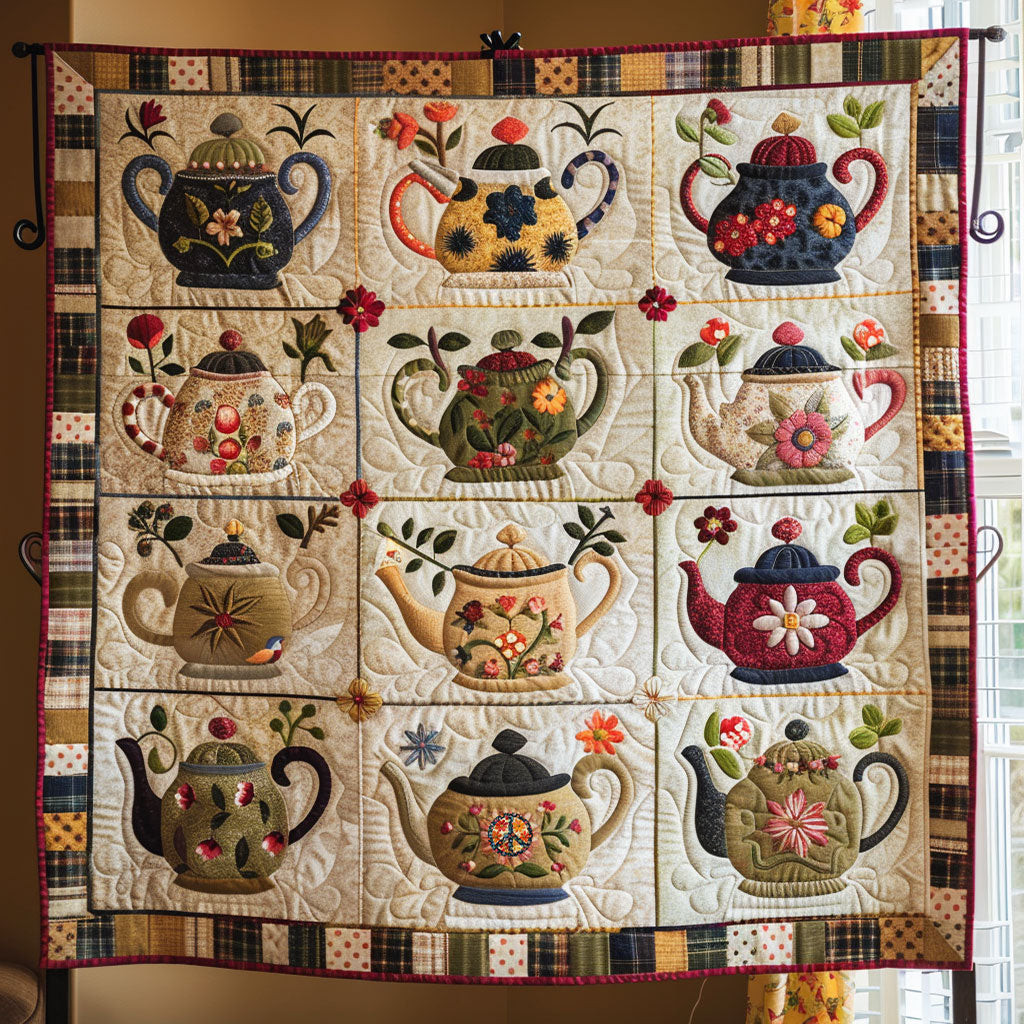 Vintage Teapot Xmas Quilted Blanket Blanket Coolf Gifts For Older Couples