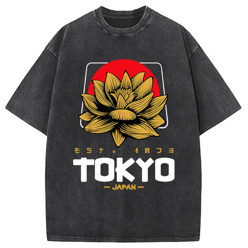 Vintage Tokyo Japan Kanji Souvenir Washed T-Shirt Retro Humor Graphic Top Gifts For Best Friend