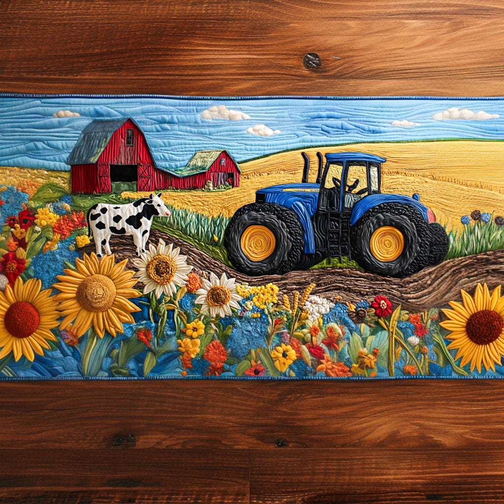 Vintage Tractor Journey Quilted Table Runner Dining Room Table Decor Gifts For Tractor Lovers