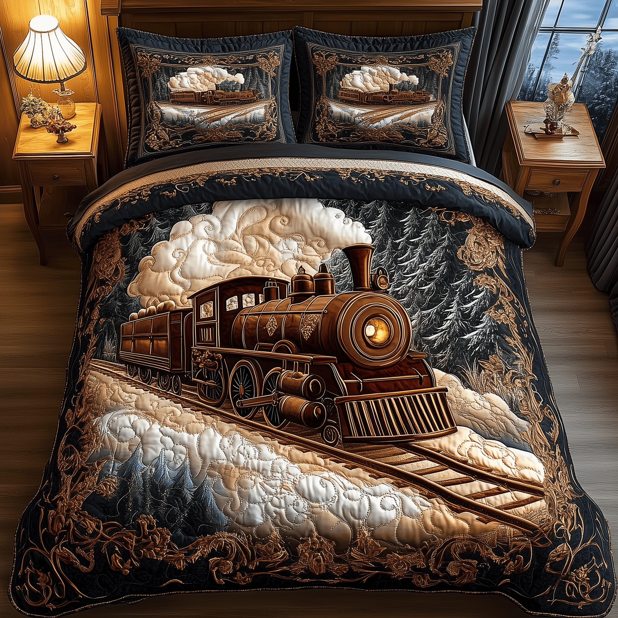 Vintage Train Quilted Bedding Set Christmas Bedding Set Christmas Gift Ideas For Couples