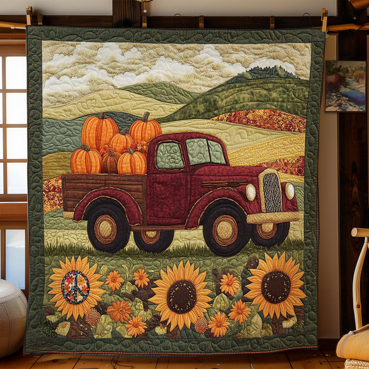 Vintage Truck Journey Xmas Quilted Blanket Blanket Coolf Gifts For Married Couples