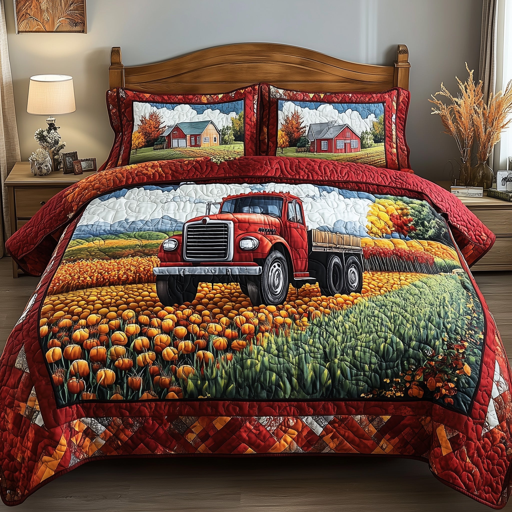 Vintage Truck Quilted Bedding Set Duvet Cover Merchandise Farmers Christmas Holiday Gifts
