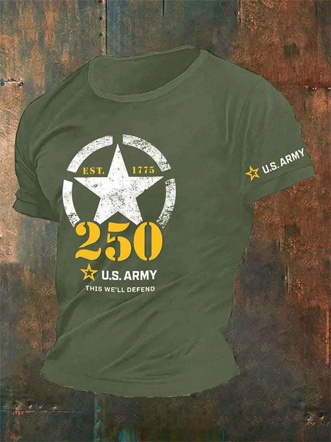 Vintage US Army 250th Anniversary This We'll Defend Est 1775 Print T-Shirt Gifts For Army