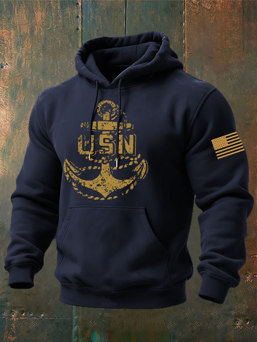 Vintage US Navy Veteran Hoodie American Flag Merch Navy Gifts For Veterans
