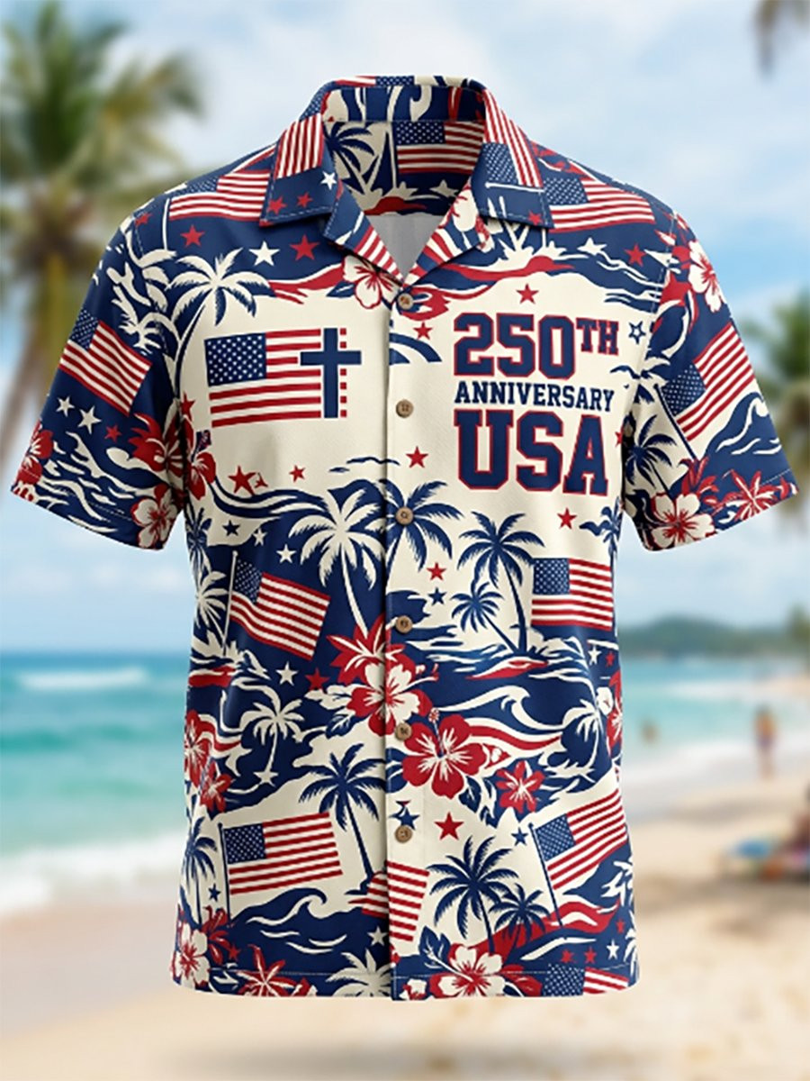 Vintage USA 250th Anniversary Hawaiian Shirt In God We Trust Clothing Gift For Dad