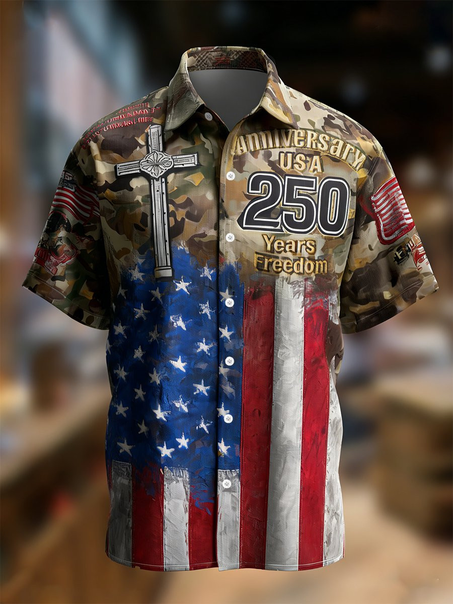 Vintage USA Anniversary Button Shirt 250 Years Of Freedom Apparel Patriotic Gifts