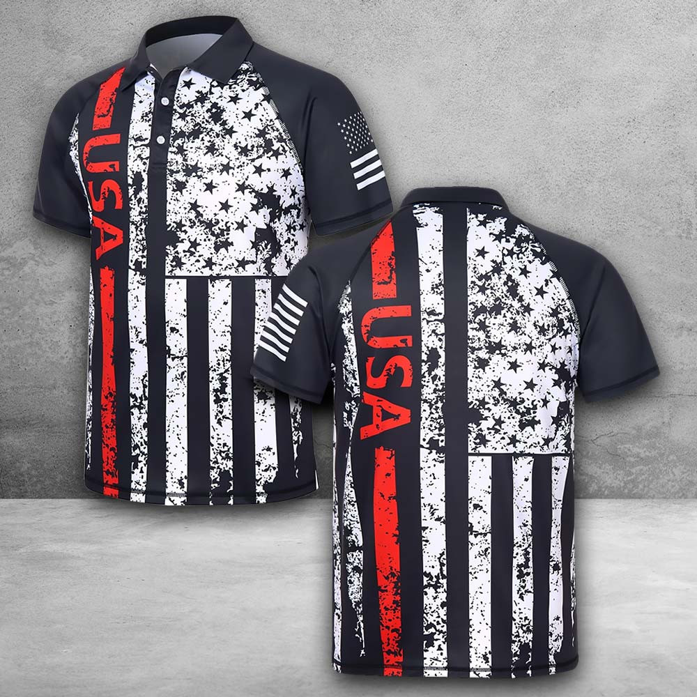 Vintage USA Flag Polo Shirt Men's Patriotic Shirt Gifts For Brother