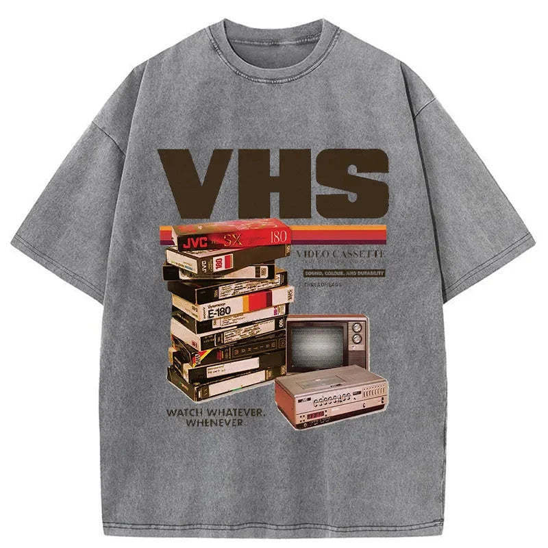 Vintage VHS Tapes Japanese Washed T-Shirt Cool Graphic Tee For Men Women Gifts For Brother