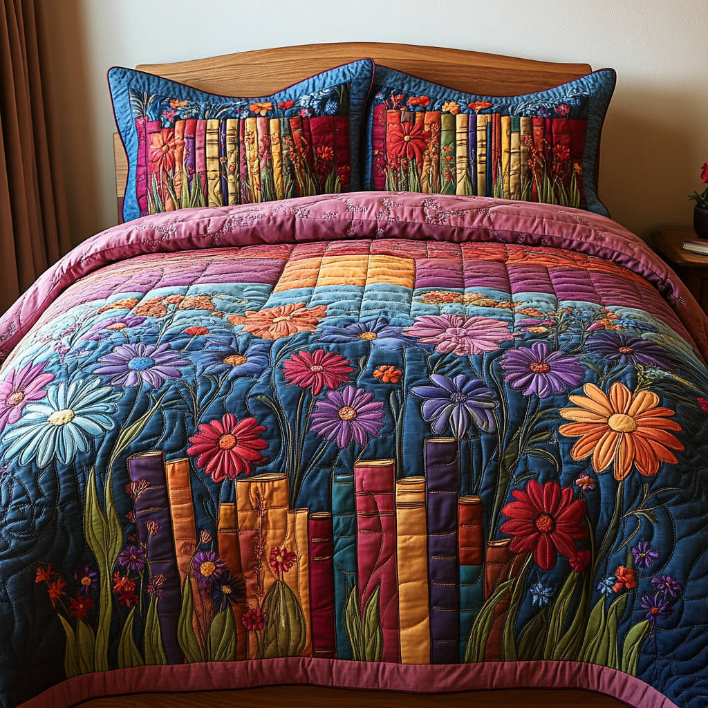 Vintage Vines Quilted Bedding Set Cute Room Decor Great Book Lover Gift Ideas