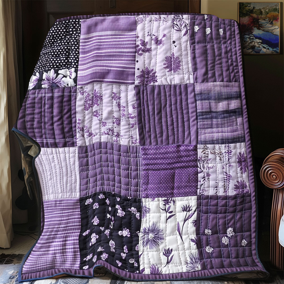 Vintage Violet Pattern Quilt Charming Quilt Blanket Gift for Festive Spirit