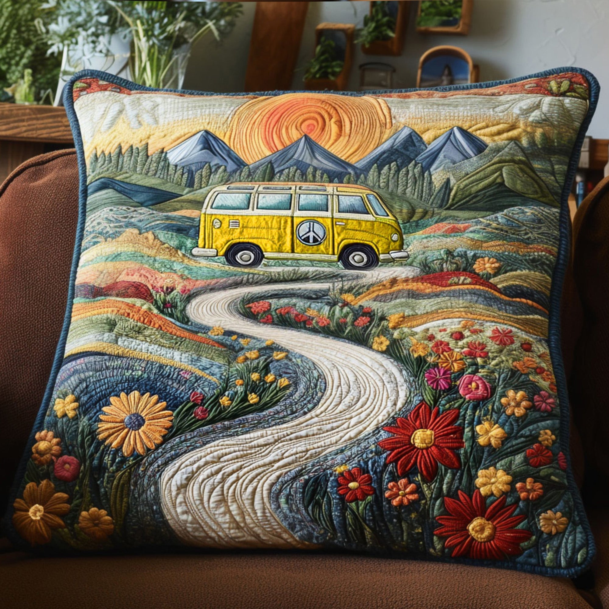 Vintage Wanderlust Quilted Pillow Case Decorative Throw Pillow Covers Hippie Gifts For Him