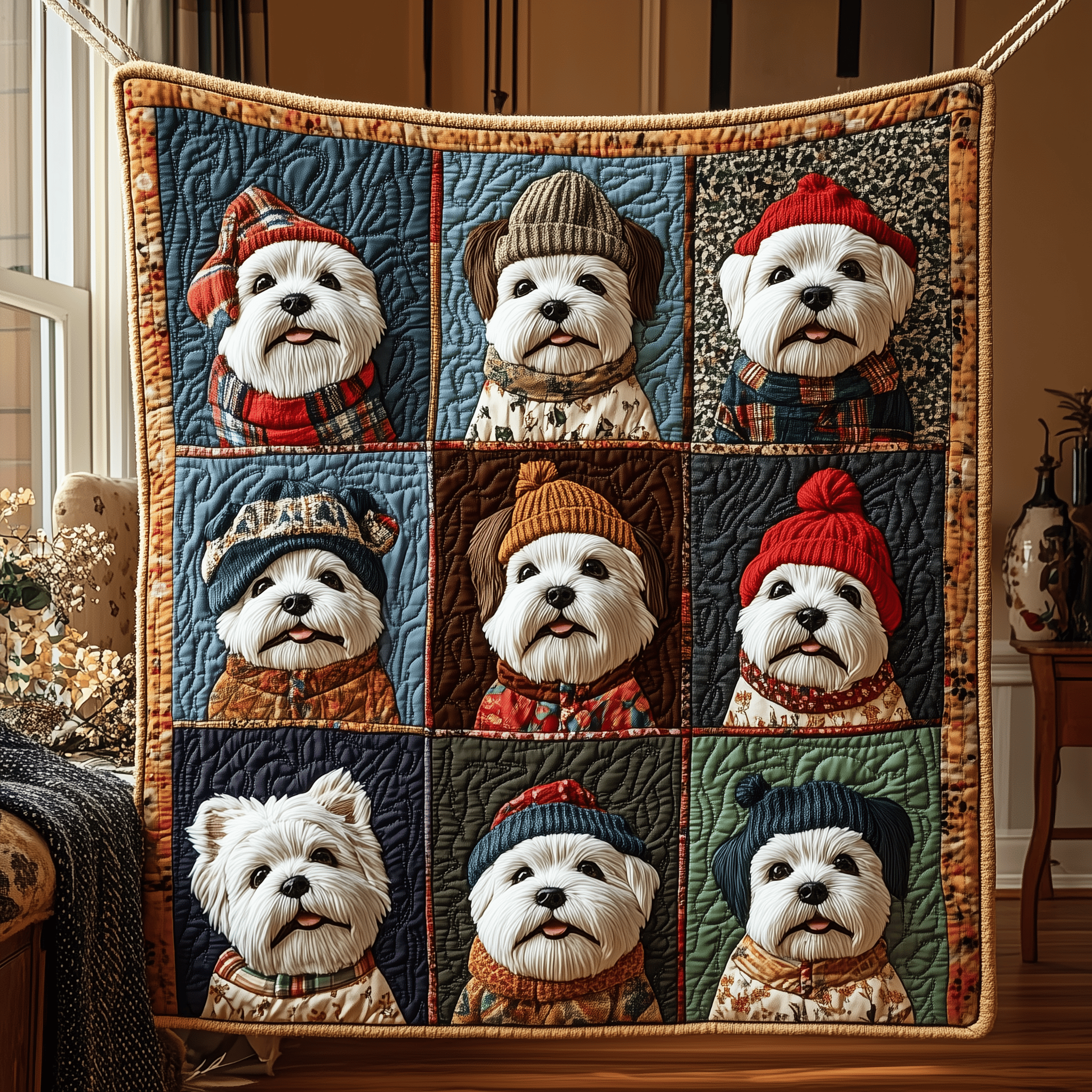 Vintage Westie Quilted Blanket Christmas Quilted Blanket Cute Christmas Gifts For Parents