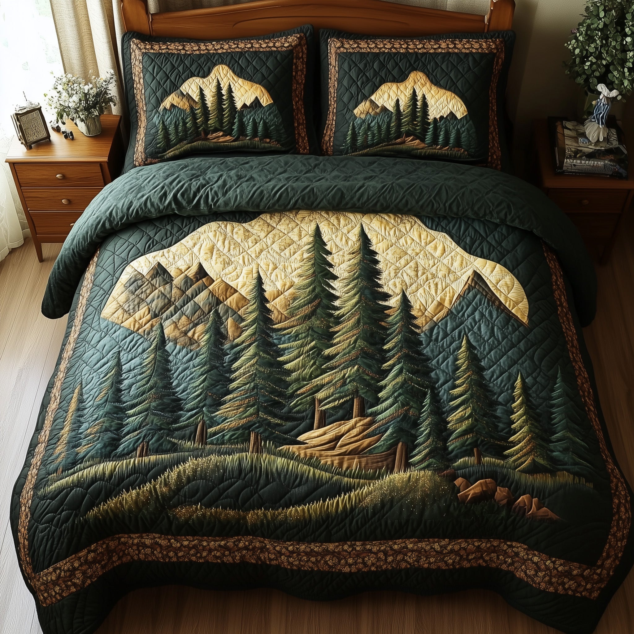 Vintage Woodland Quilted Bedding Set Duvet Cover Bed Sheet Secret Santa Gifts For Coworkers
