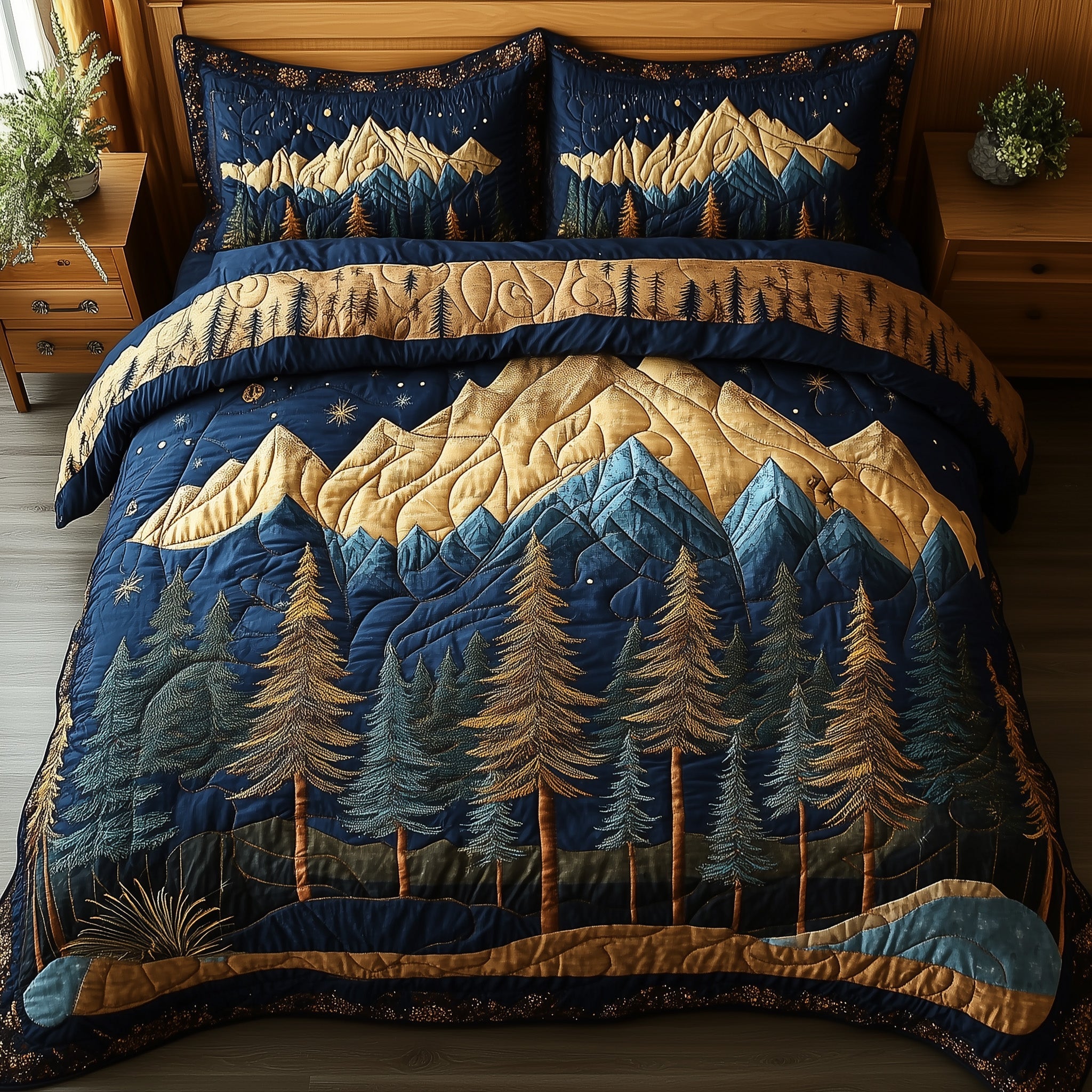 Vintage Woodland Quilted Bedding Set Duvet Cover Bed Sheet Secret Santa Gifts For Her