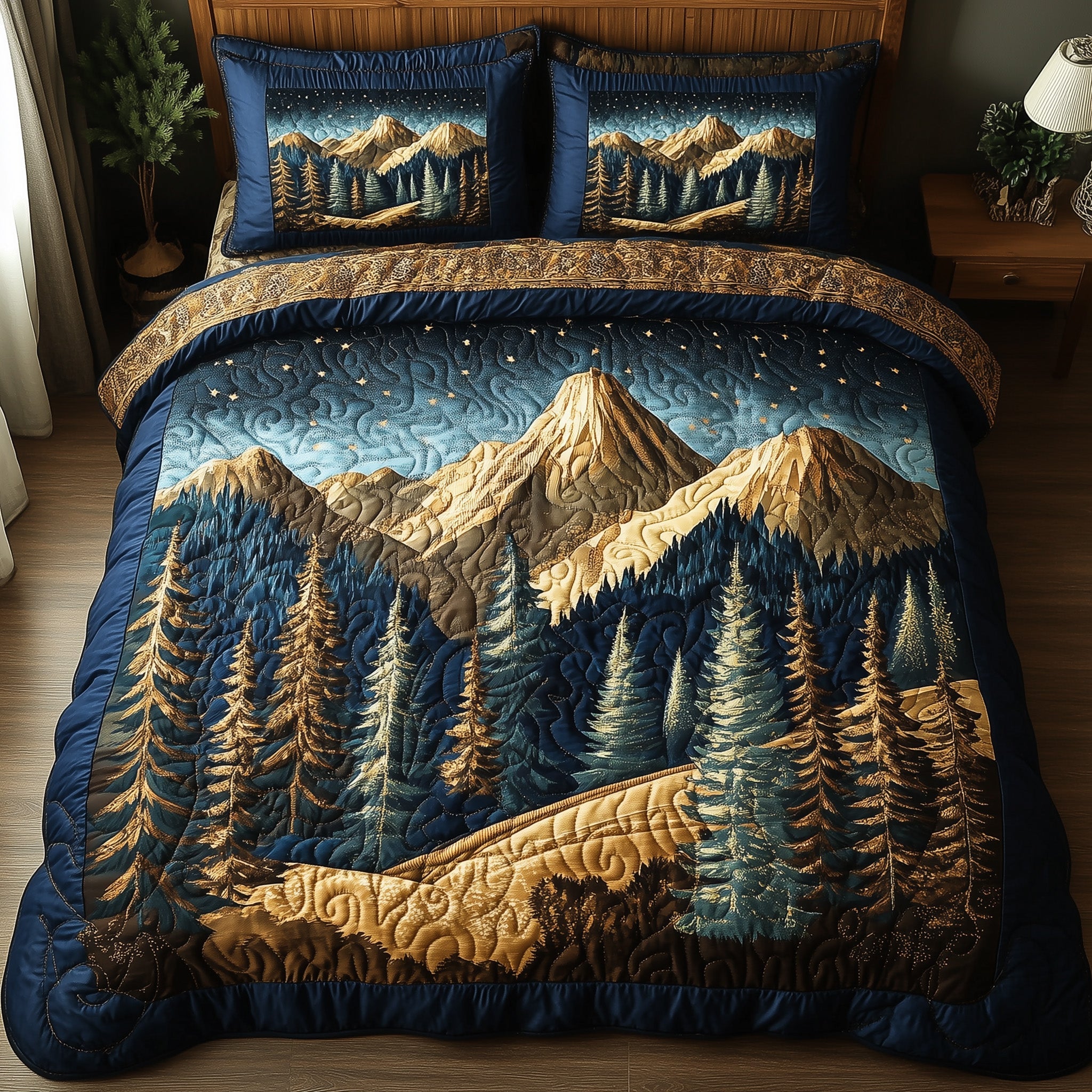 Vintage Woodland Quilted Bedding Set Duvet Cover Bed Sheet Secret Santa Gifts For Men