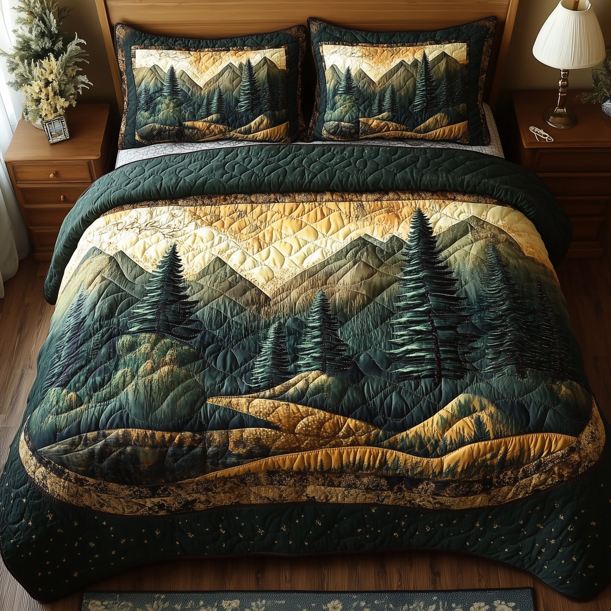 Vintage Woodland Quilted Bedding Set Duvet Cover Bed Sheet Secret Santa Presents