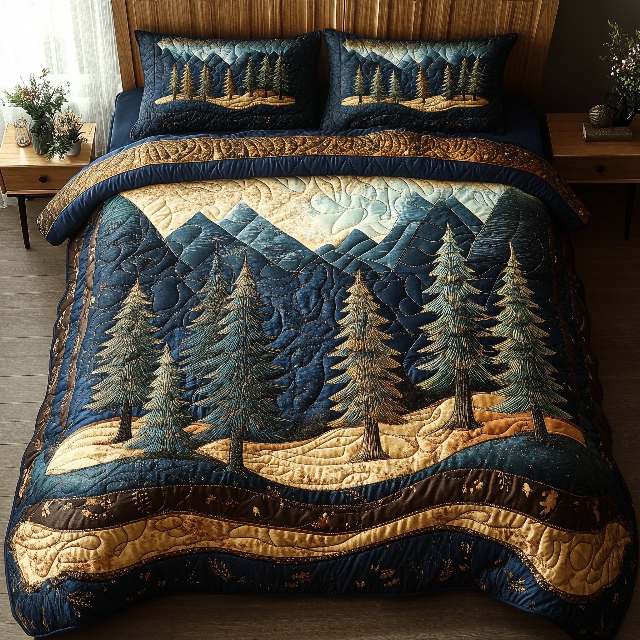 Vintage Woodland Quilted Bedding Set Duvet Cover Bed Sheet Virtual Secret Santa