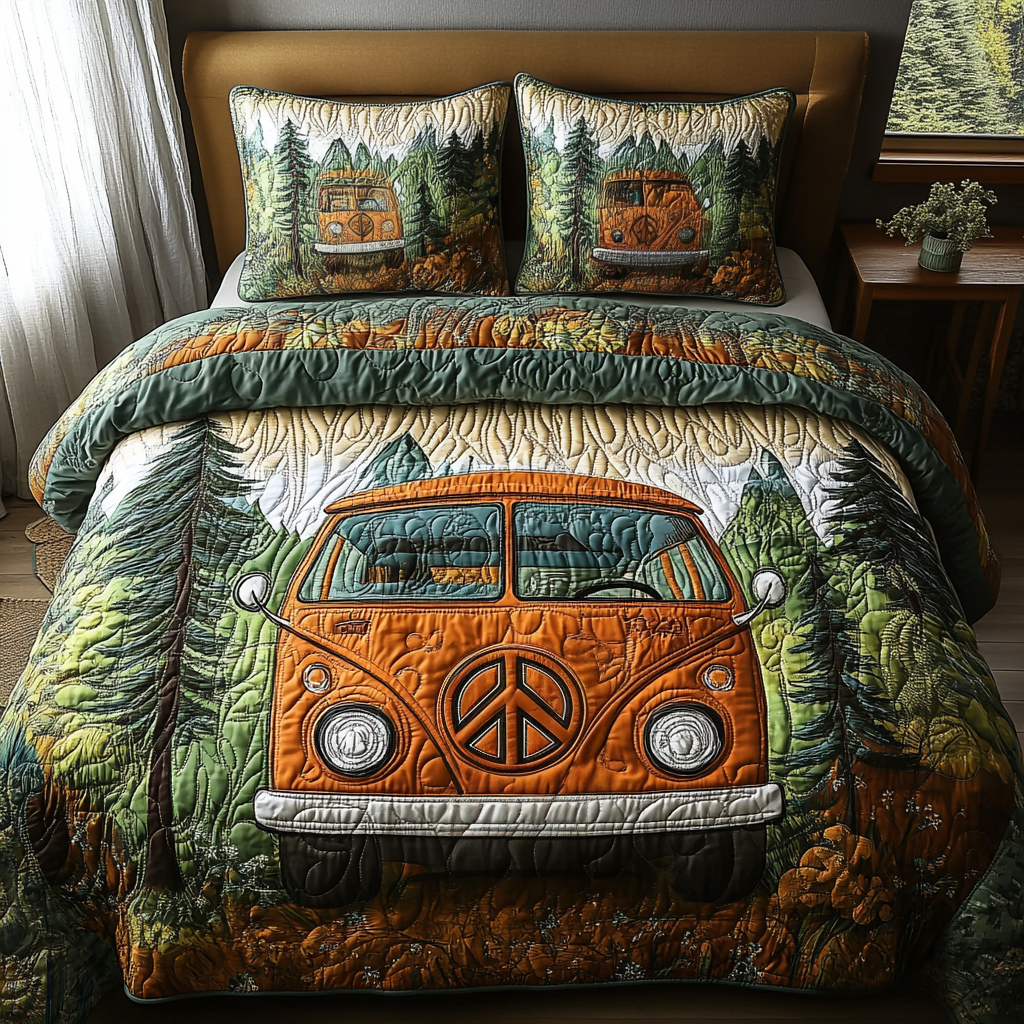 Vintage Woodland Roadtrip Quilted Bedding Set Best Bedspread Set Gift Ideas For Hikers And Campers