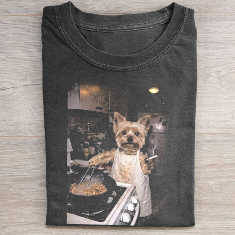 Vintage Yorkie Cooking T-Shirt Pet Lover Cooking Clothing Funny Dog Mom Gift