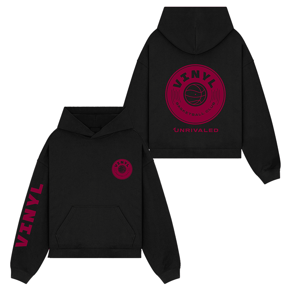 Vinyl Basketball Club Logo Hoodie Black Unrivaled Basketball Merch Sports Fan Clothing