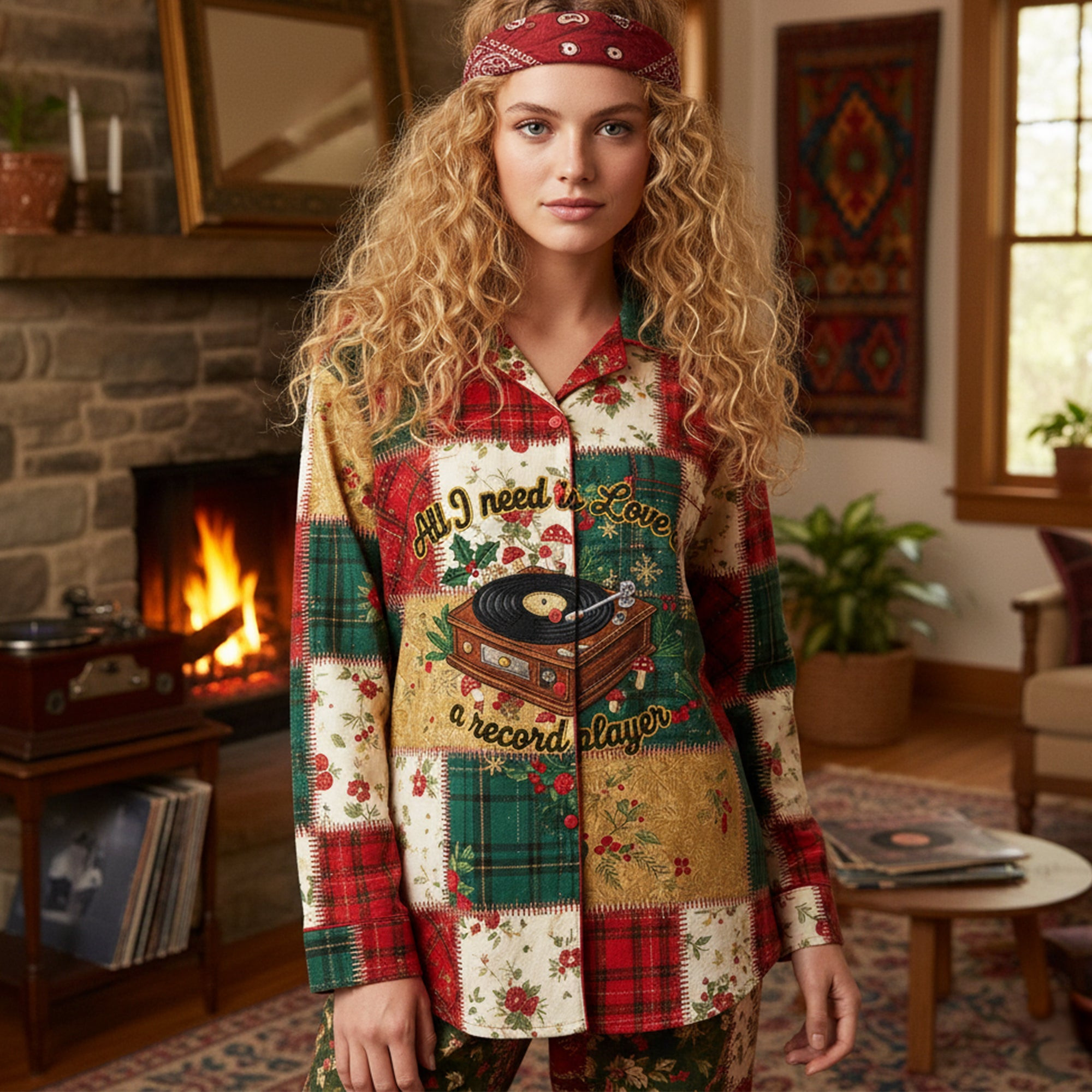 Vinyl Records Lovers Button Up Pajama Set - Christmas Gifts - Gag Christmas Gifts For Boss