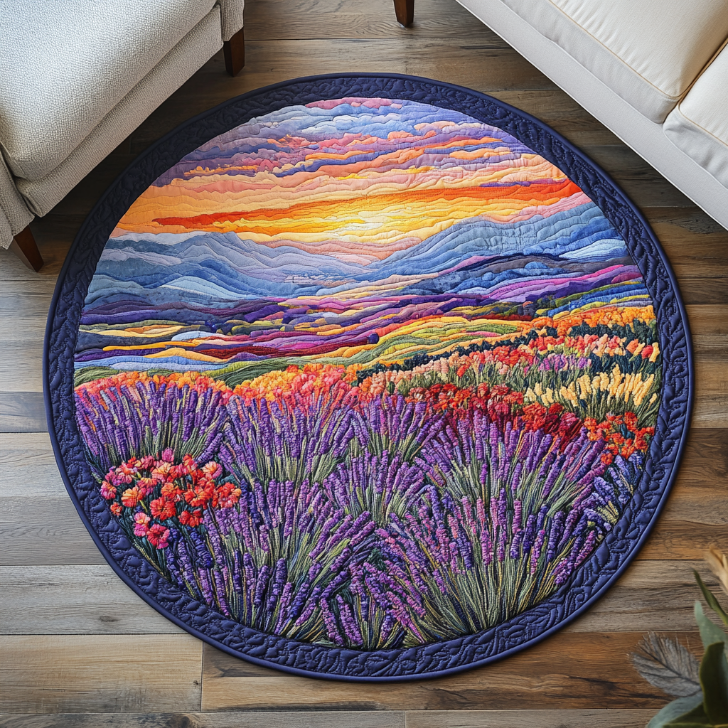 Violet Bloom Quilted Round Mat Door Entrance Decor Sunflower Gift Items