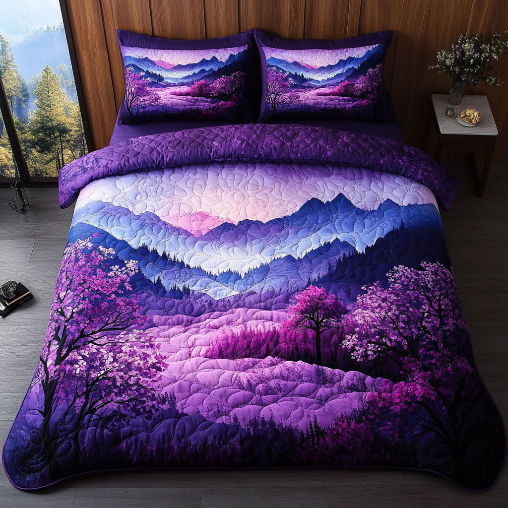 Violet Dreamscape Quilted Bedding Set Cozy Bedroom Decor Lavender Gifts For Him