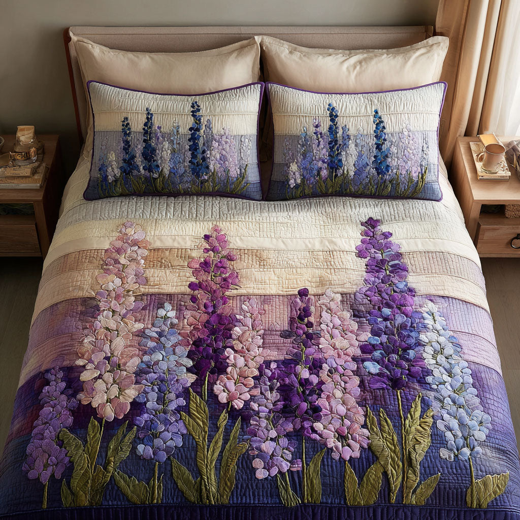 Violet Field Quilted Bedding Set Cozy Bedroom Decor Best Gifts For Flower Lovers