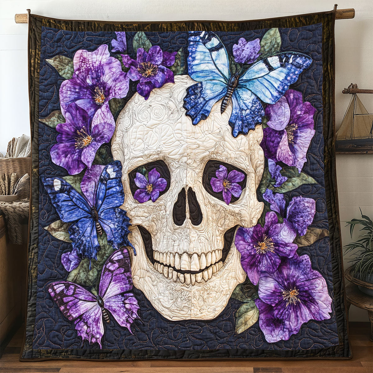 Violet Garden Skull Quilt Perfect Housewarming Gift with Quilt Blanket