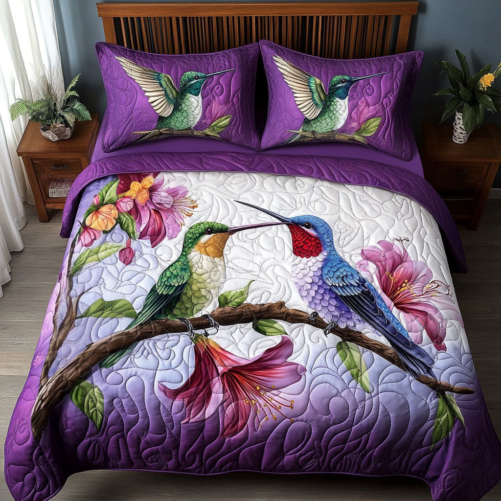 Violet Harmony Pair Quilted Bedding Set Unique Bed Sheet Set Unique Hummingbird Presents