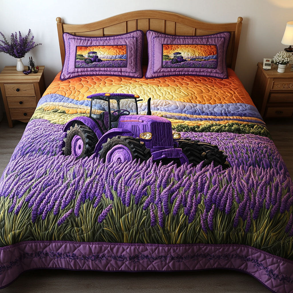 Violet Meadow Quilted Bedding Set Cute Bedroom Decor Gifts For Lavender Lovers