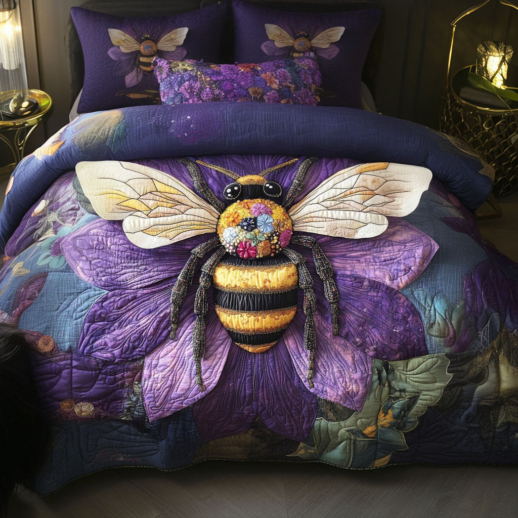 Violet Nectar Quilted Bedding Set Holiday Season Duvet Cover Set Bee Christmas Gifts