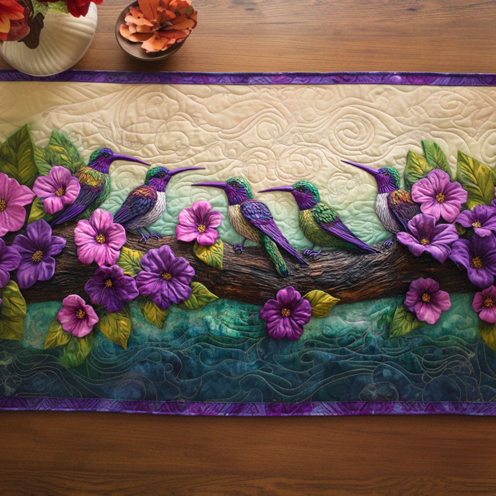 Violet Symphony Quilted Table Runner Dinner Table Decor Best Hummingbird Gifts For Christmas