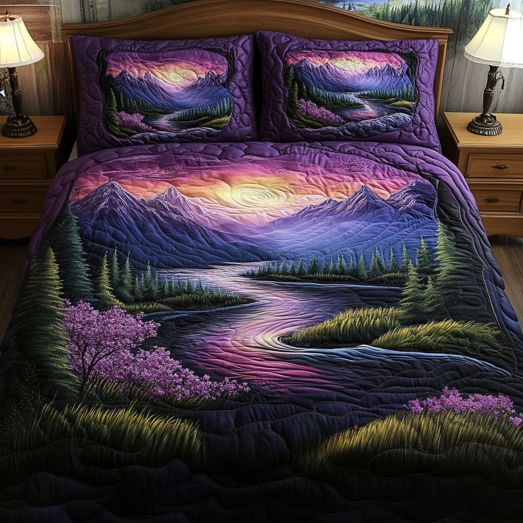 Violet Tranquility Quilted Bedding Set Bed Decorations Flower Lavender Gifts For Women