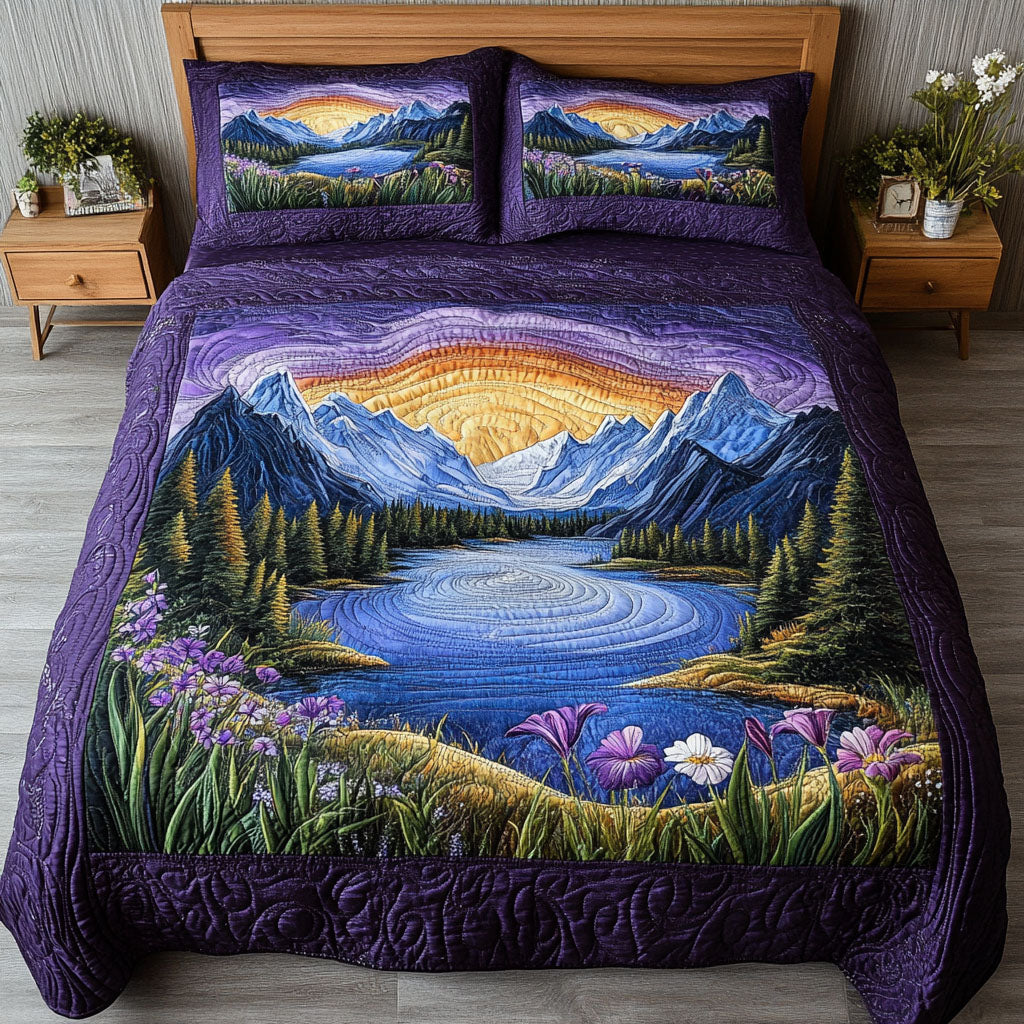 Violet Valley Quilted Bedding Set Bedroom Decor Ideas Flower Lavender Gift Items