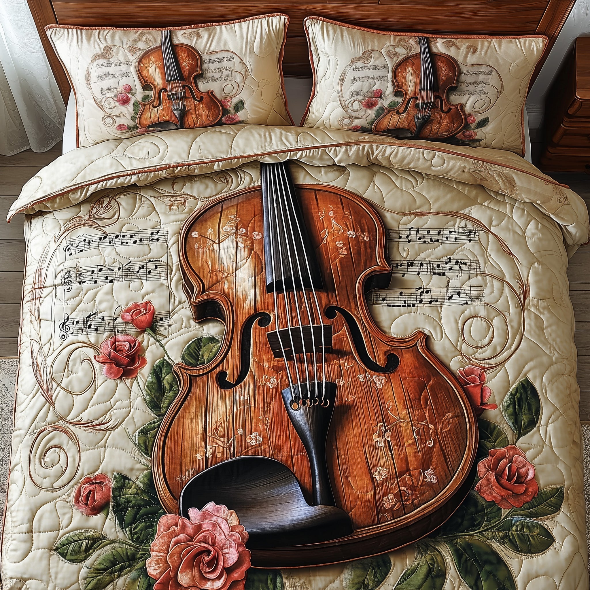 Violin Quilted Bedding Set Duvet Cover Merchandise Apartment Warming Gift