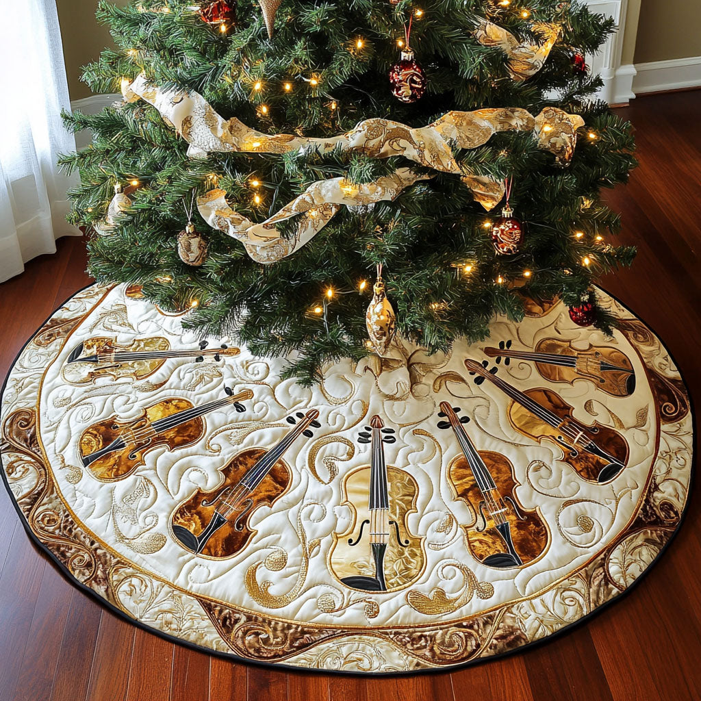 Violin Sonata Quilted Christmas Tree Skirt Meaningful Christmas Gift to Warm the Heart