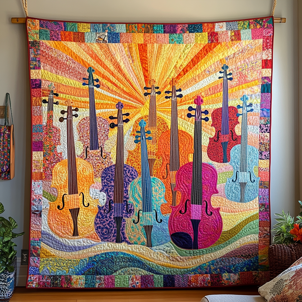 Violins Sunshine Quilted Blanket Christmas Quilted Blanket Christmas Gifts For Parents