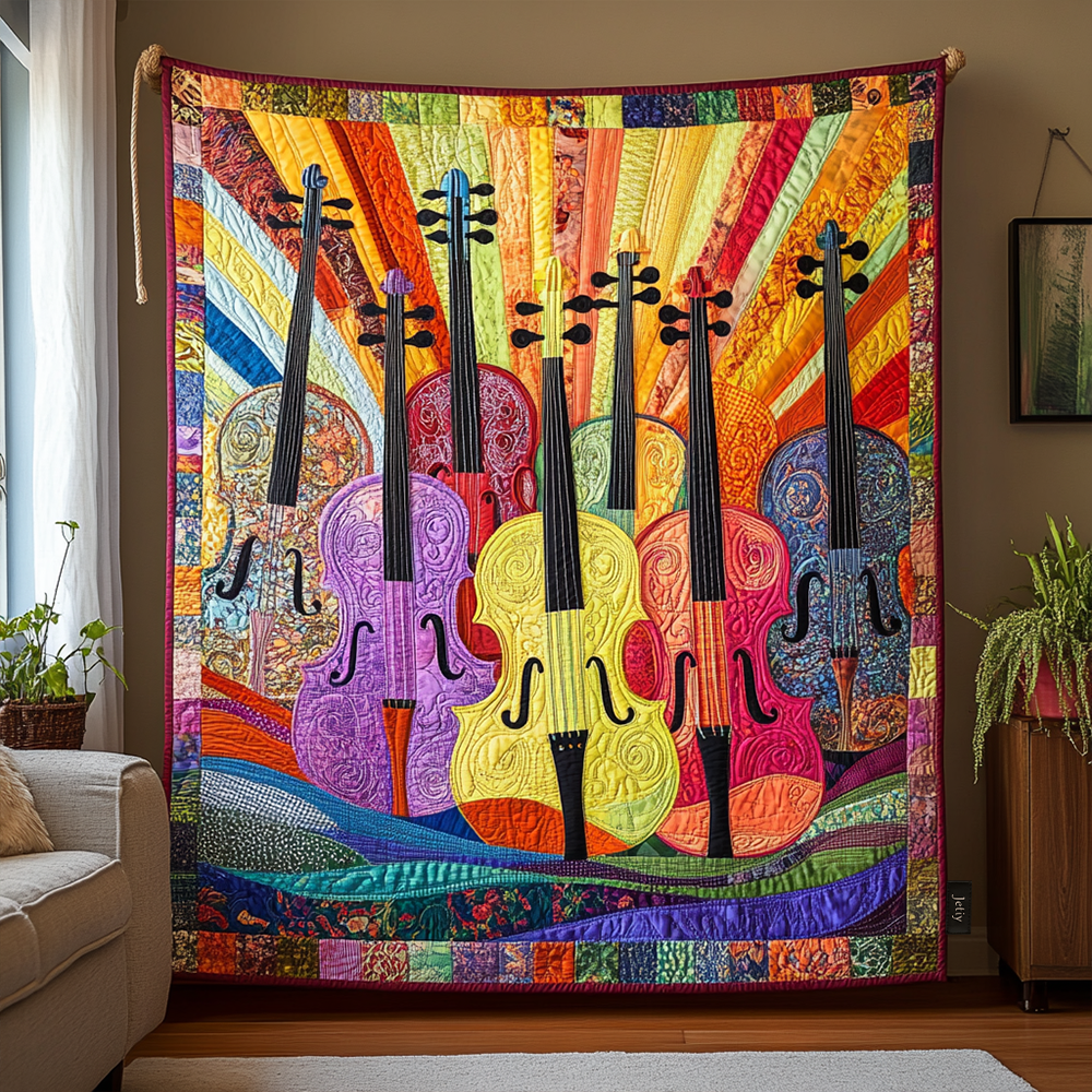 Violins Sunshine Quilted Blanket Christmas Throw Blanket Christmas Gifts For Violin Players