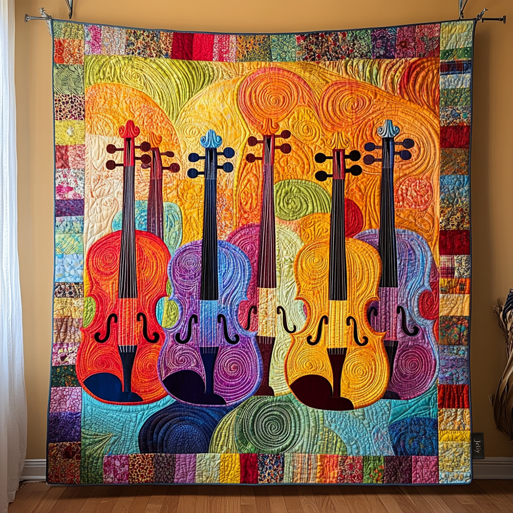 Violins Sunshine Quilted Blanket Christmas Throw Blanket Violin Gifts For Christmas