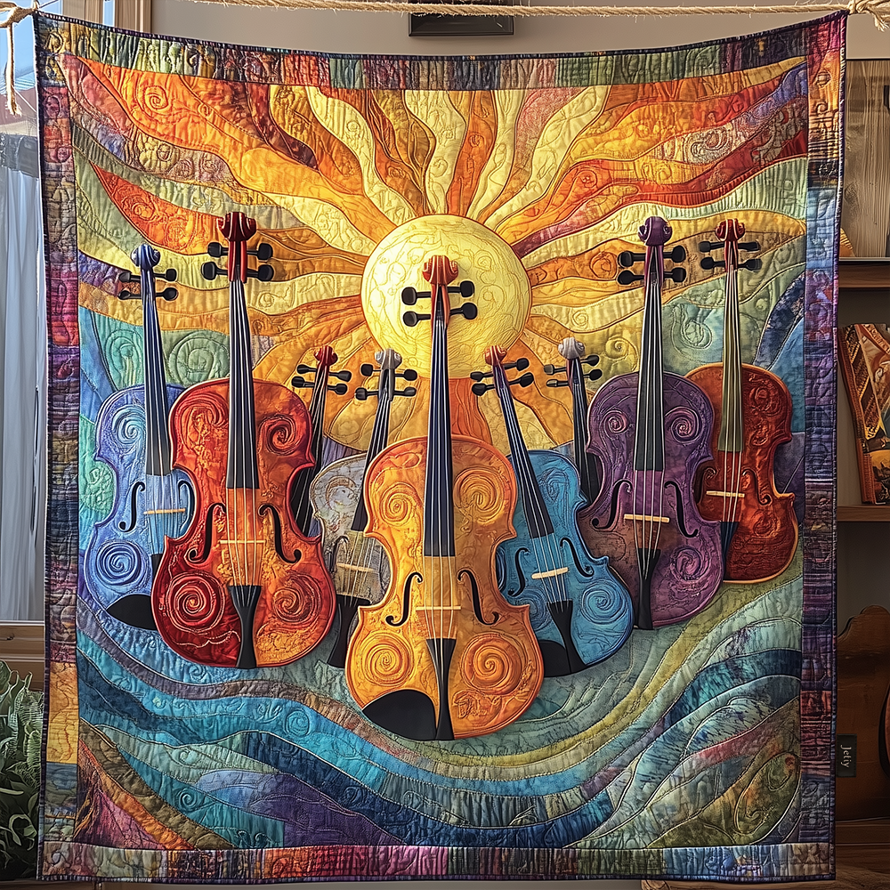Violins Sunshine Quilted Blanket Christmas Throw Violin Gifts For Christmas