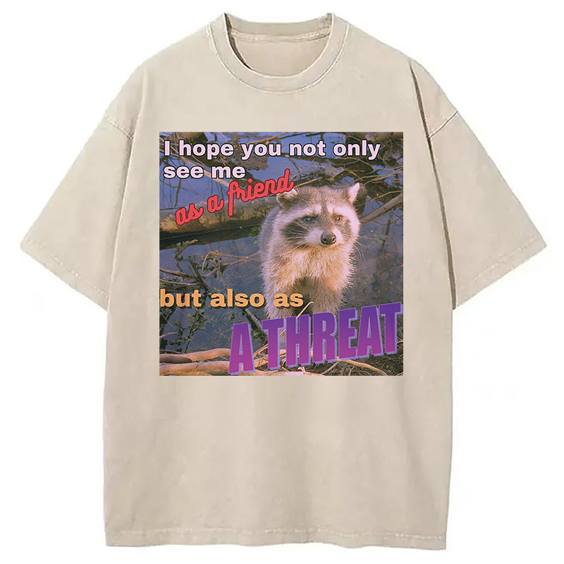 Viral Raccoon Meme Washed T-Shirt Trendy Aesthetic Graphic Apparel Gifts For BFF
