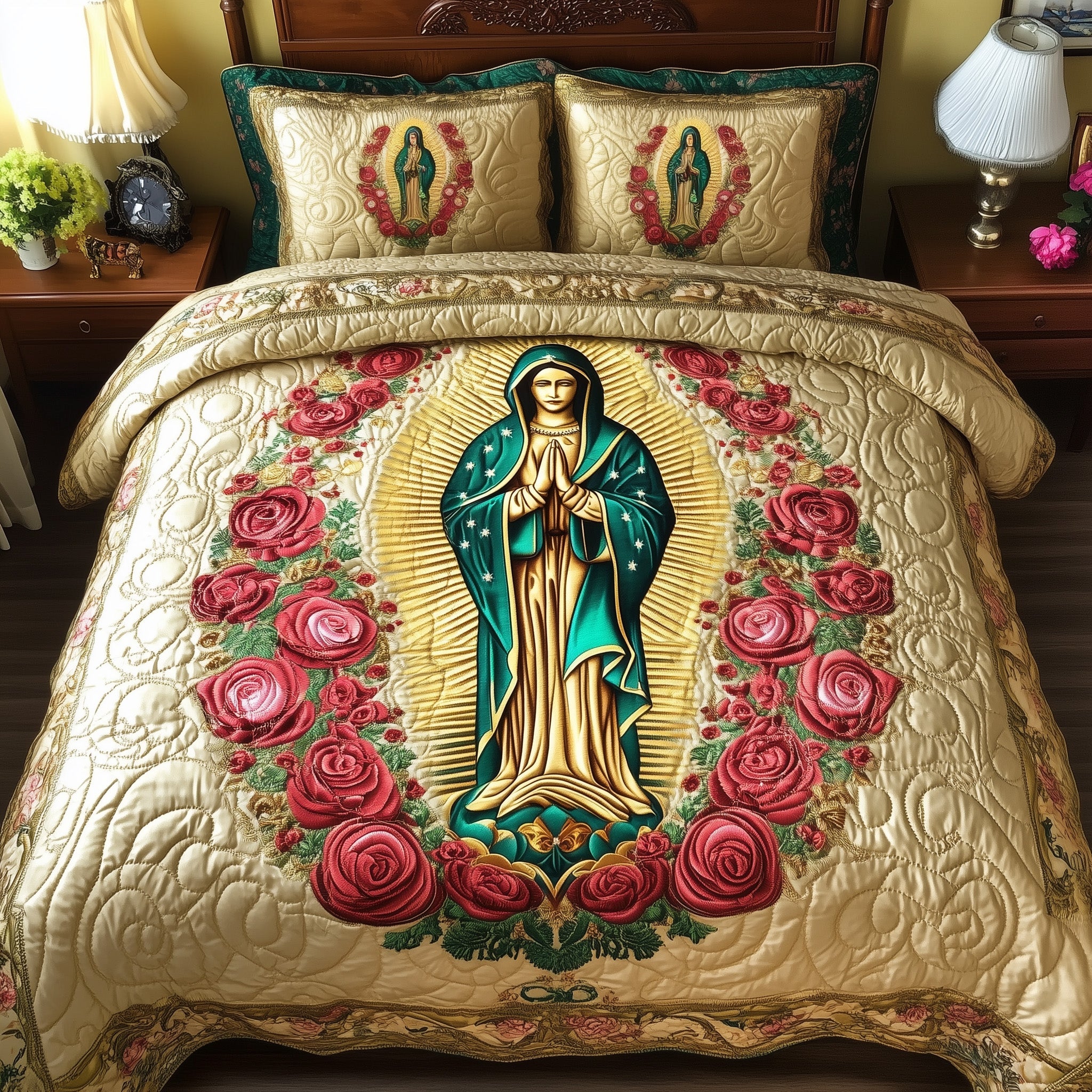 Virgen De Guadalupe Quilted Bedding Set Duvet Cover Bed Sheet Blessed Mother Gifts Faith