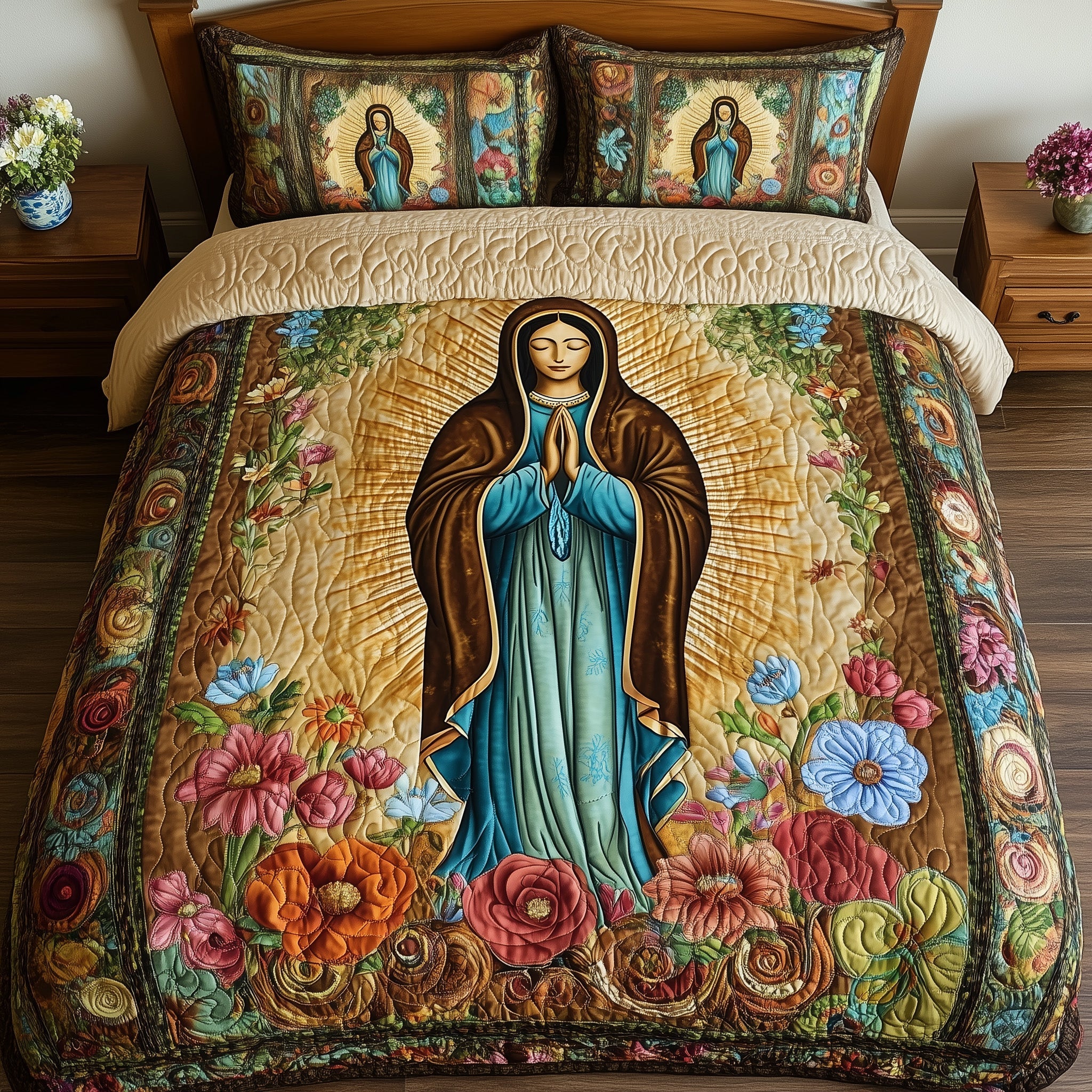 Virgen De Guadalupe Quilted Bedding Set Duvet Cover Bed Sheet Blessed Mother Mary Gifts